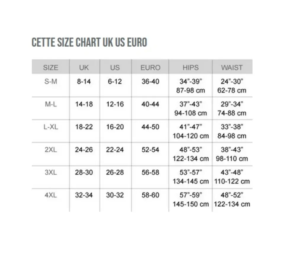 Cette shapewear size chart