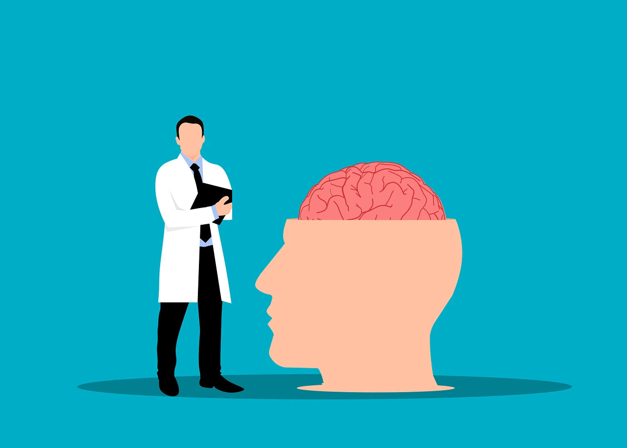 Doctor with graphic of head and brain
